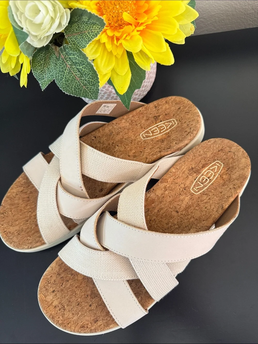 Keen Women's Elle Off-White Crisscross Slide Sandals